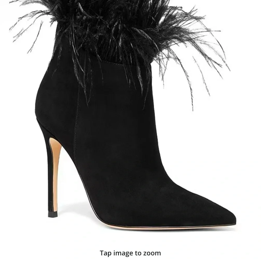 Elegant Black Feathered Women's Stiletto Boots Michaels Kors Whitby Suede bootie - Picture 1 of 7